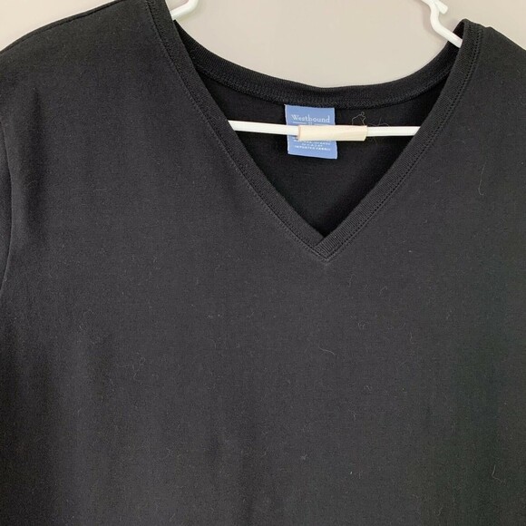 Westbound Knit Top Women 1X V-neckline Short Sleeve Black Basic - Picture 2 of 5